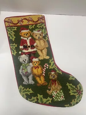 Vintage Christmas Stocking Sock Needlepoint Teddy Bears • $25.99