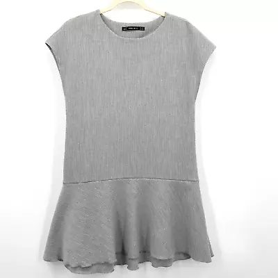 Zara Dress Womens Extra Small Gray Flounce Peplum Ribbed Drop Waist Softgirl • $27.50