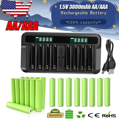 8x/6x 1.5V AA AAA Rechargeable Li-ion Batteries AA AAA Lithium Battery+ Charger • $19.99