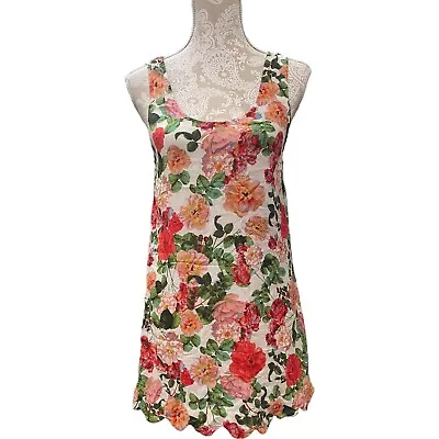 MINKPINK Garden Floral Mini Dress Size Small Red/peach Tank Scalloped Hem • $29