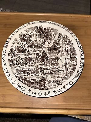 Vernon Kilns Texas Plate Swirl Lone Star State Red Brands Alamo Will Rogers • $34.99