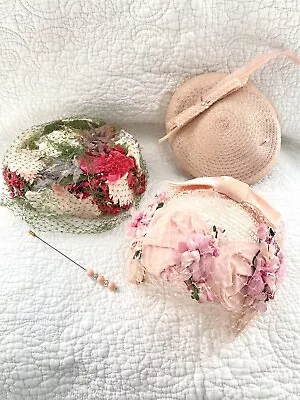 Lot Of 3 Vintage Women’s Hats 40’s  50’s 60’s Floral Feather Velvet Pink  • $65