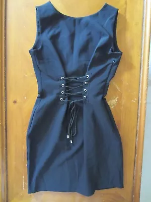 Womens H&m Black Tie Up Front Stretch Fitted Sleeveless Dress Size 10 Sexy Trend • $29.99