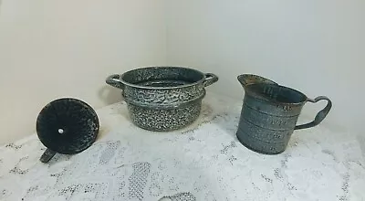 Vintage Gray Graniteware Enamelware Kitchen Lot • $44.99