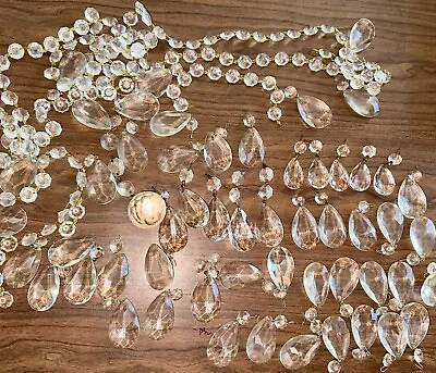 VTG Antique Lot Of 100+ Crystal Chandelier Tear Drop Prisms Lamp Parts • $24.99