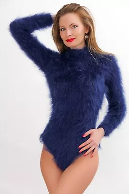 SUPERTANYA Blue Mohair Bodysuit Fuzzy Hand Knit Crewneck Sweater SUPERTANYA • £177.34