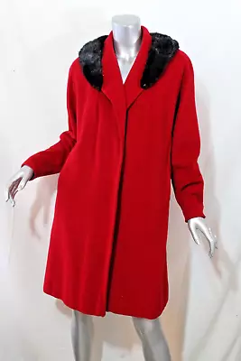 Womans Vintage BERNHARD ALTMANN Red 100% Cashmere Coat With Mink Collar S / M • $95