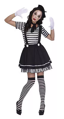 Adult Ladies Mime Atrist French Street Artiste Circus Clown Fancy Dress Costume • £31.99