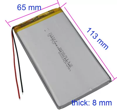 3.7v 8000mah Rechargable Plolymer Li Battery Li-po 8065113 For GPS Tablet PC PDF • $10.99