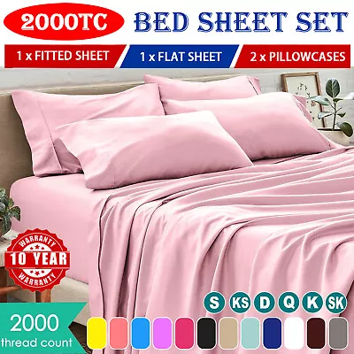 2000TC Hotel Quality Bed Sheet Set Fitted Flat Pillowcase Double Queen King Soft • $28.99