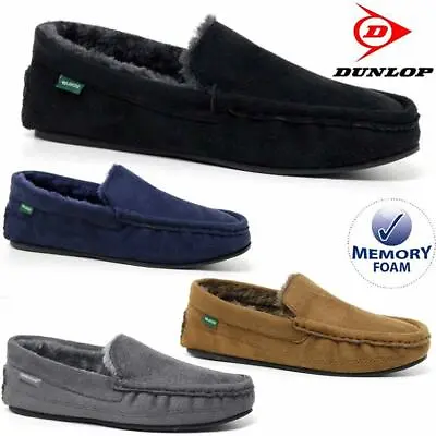 Mens Moccasins Slippers Loafers Faux Suede Sheepskin Fur Lined Winter Shoes Size • £13.95