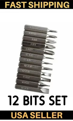 12pc Phillips Screwdriver Micro Bit Set Ph000 Ph00 Ph0 Ph1 Ph2 Slotted 4MM Hex S • $9.95