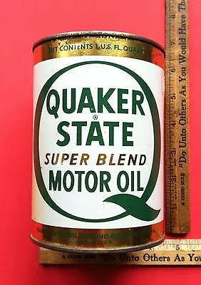 Vintage 1960's Quaker State Super Blend Motor Oil Old Tin Can NICE CAN • $60