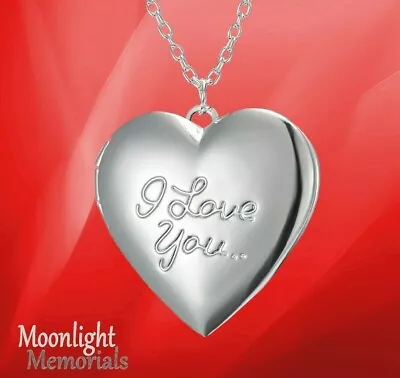 New I Love You Embossed Heart Photo Locket Keepsake Necklace • $9.95