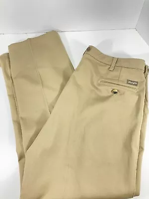 Wrangler Riata Pants Men 40X32 Khaki Beige Flat Front Stretch Suspender Buttons • $21.21