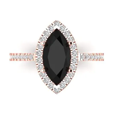 2.3ct Marquise Halo Natural Onyx Promise Bridal Wedding Ring Solid 14k Rose Gold • £276.53