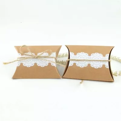 $5.69 • Buy 100Pcs Lace Kraft Paper Pillow Favor Box Wedding Party Favour Gift Candy Boxes