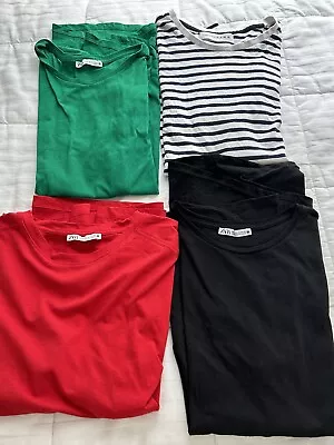Lot Of 4-Zara T Shirts. Women’s Medium.  Green Red Black White/Black Stripe • $12