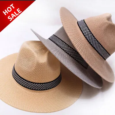 Unisex Panama Hat Cuban Cap Sun Hat Short Brim Fedora Hat Summer Straw Jazz Ha Ḛ • $8.66