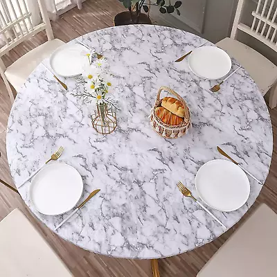 Round Vinyl Fitted Tablecloth With Flannel Backing Elastic Edge Design Table Cov • $20.90