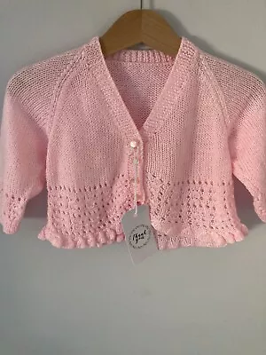 £3.99 • Buy 🐹HAND-KNITTED Baby Pink Wool Cardigan Beautiful!! Girl Clothing 6-9 Months