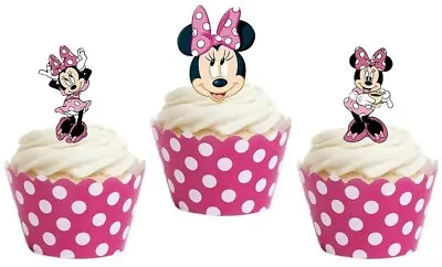 24 Minnie Mouse Stand Up Cup Cake Toppers Edible Birthday Party Decorations • £2.25