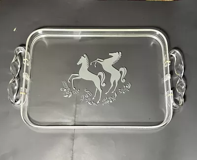 LUCITE Acrylic Bar Serving TRAY Dresser Handles Equestrian HORSE 60's VTG 21.75” • $75