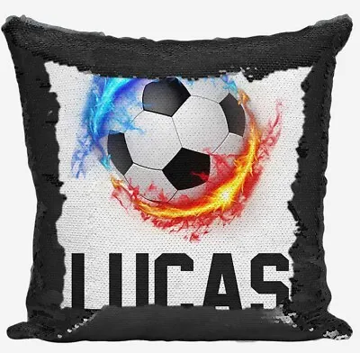 Personalised Football Design Any Name Magic Reveal Black Sequin Cushion Cover 19 • £11.95