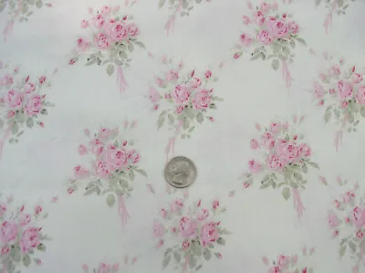 Beautiful Yuwa Vintage Inspired Pink Rose Bouquets On Cream  Cotton Fabric 1 Yd  • $13