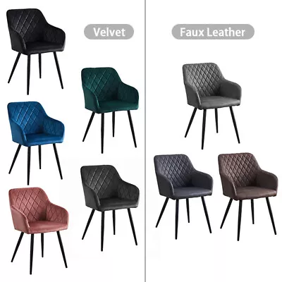 2pcs Dining Chairs Set Faux Leather/Velvet Padded Metal Legs Restaurant Armchair • £95.99