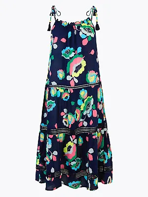 £19.95 • Buy M & S Women's Navy Cotton Blend Woven Floral Tassel Beach Dress UK Size 6- 20