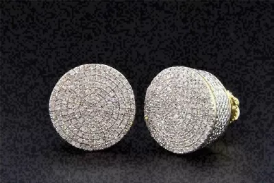 2 Ct Round Real Moissanite Men's Cluster Stud Earrings 14K Yellow Gold Plated • $113.24