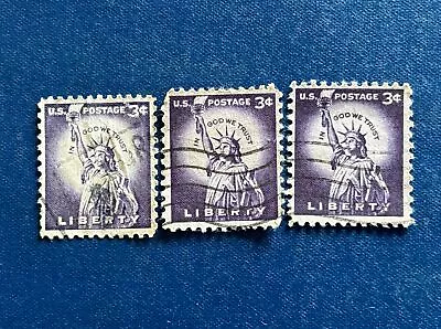 Three Rare 3 Cent Liberty Us Postage Stamps Purple Lady Statue Of Liberty • $30