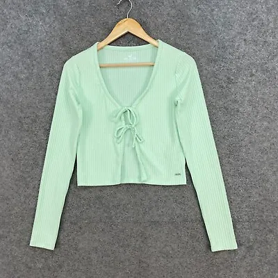 Hollister Cardi Top Womens S Small Green Cropped Long Sleeve Tie Shirt J22511 • $15.16