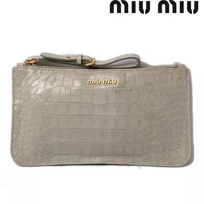 Miu Miu Mini Clutch Bag Flat Pouch Miu Miu Croc Effect ST. COCCO LUX Leather • $284.62