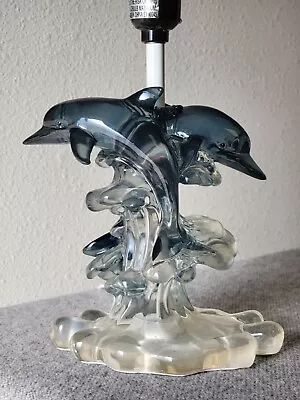 Vintage 1990's Pair Of DOLPHINS In WAVE Table LAMP Acrylic/Lucite COASTAL/Beachy • $45