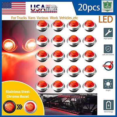 20pcs 3/4  Red Side Marker Light With Chrome Bezel Grommet For Truck Trailer New • $21.84