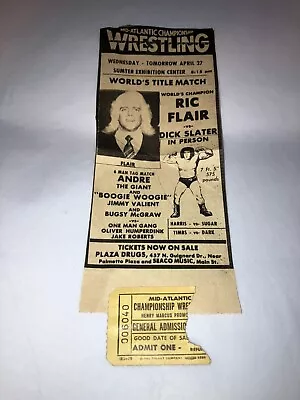 Original 1980's NWA Mid-Atlantic Wrestling Ticket Stub W/ Newspaper Clipping WWE • $49.99