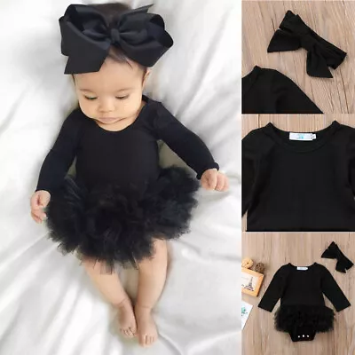 Newborn Baby Kids Girls Romper Tutu Dress Headband Set Skirt Outfits Clothes • £11.99