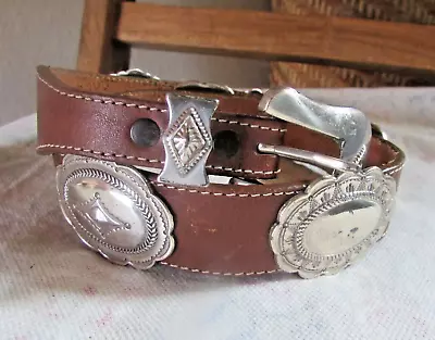 VINTAGE JUSTIN 30 BROWN LEATHER WESTERN BELT W CONCHO USA • $9.99