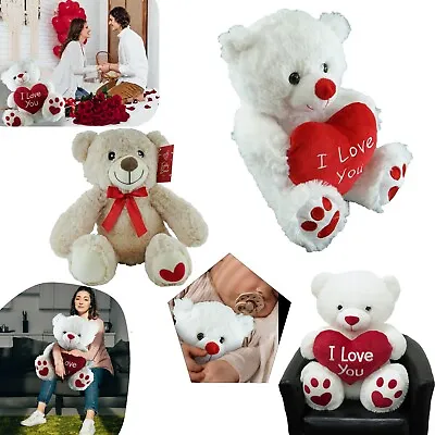 I Love You Teddy Bear Red Heart Pillow Plush Cuddly Toy Valentine Birthday Gift • £12.99