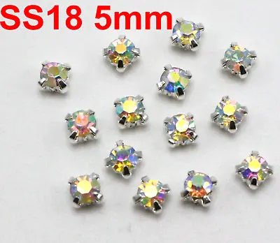 200 Silver With Clear AB Crystal Glass Rose Montees 5mm Sew On Rhinestones Beads • $4.13