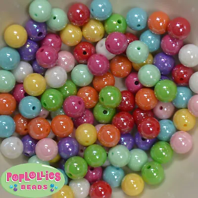 12mm Mixed Colors Acrylic Miracle Finish AB Bubblegum Beads Lot 100 Pc. • $12.15