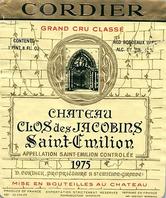 1970's-80's Chateau Clos Des Jacobins French Wine Label VTG 1975 Original A376 • $11.97