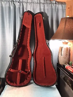 Vintage Unusual Violin Shaped Case Black Faux Alligator Red Lining Portable Bar? • $124.99