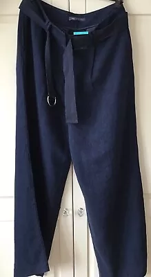 New Ladies Navy Linen Mix Wide Leg Trousers - M & S Collection Size 14 • £9