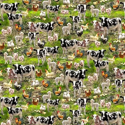 Fabric Cows Chicken And Roosters Multi TIMELESS TREASURES Cotton 8336 • $1.99