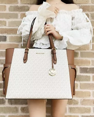 Michael Kors Gilly Large Jet Set Tavel Drawstring Tote Vanilla MK Signature • $118