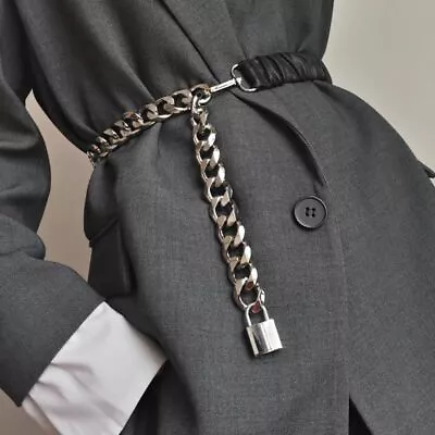 NEW Elastic Hanging Padlock Chain Belt For Dress Coat Stylish Fashion Women Wear • £21.24