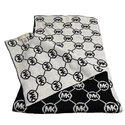 Michael Kors Circle MK Logo Rectangle Scarf Black White Lightweight • $12.22